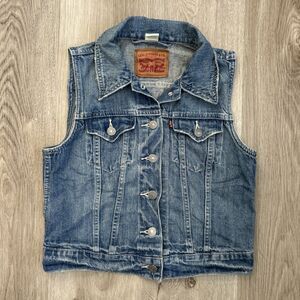Levi’s Denim Vest Womens XS Blue Button Up Punk Grunge Casual Outdoor Stretch